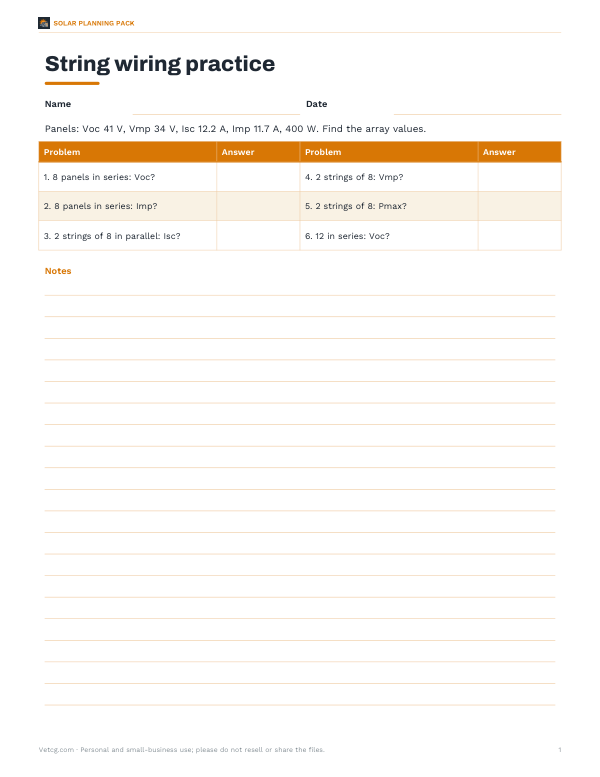 Preview of Printable Solar Wiring Worksheet